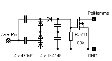 Schaltbild der MOSFET-Schaltstufe mit Ladungspumpe